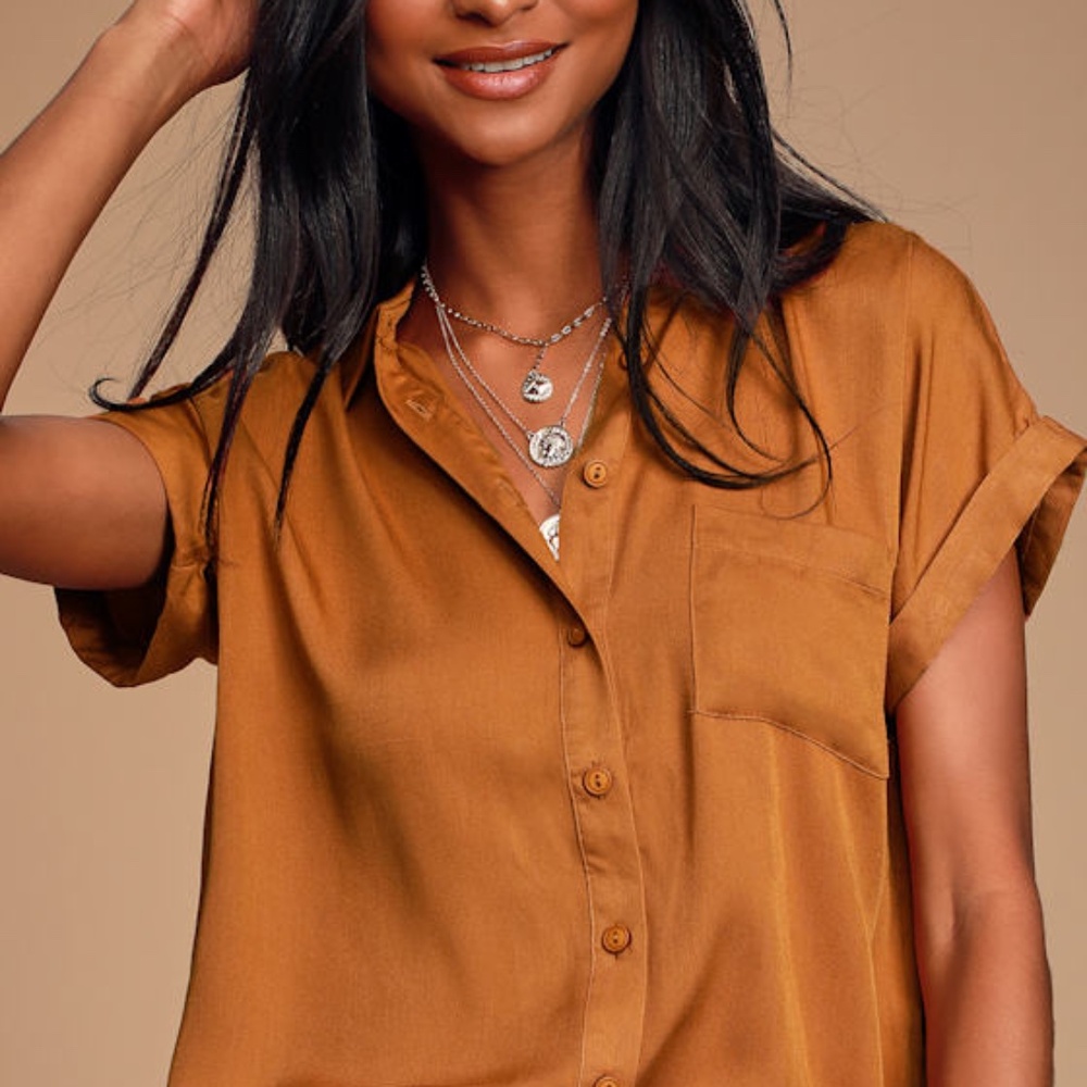 Lulus Blythe Rust Brown Short Sleeve Button-up Top - Size S